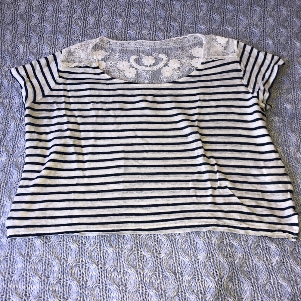 Navy and white striped crop tee